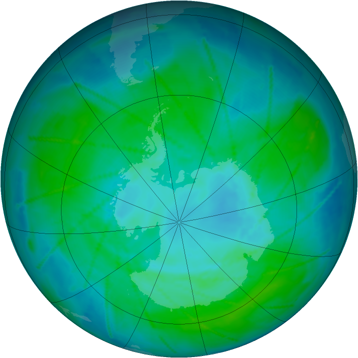Antarctic ozone map for 09 January 2011